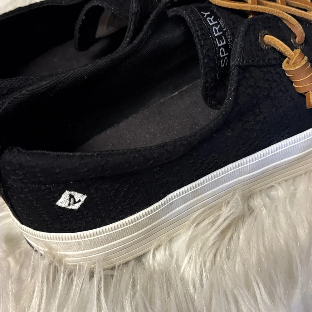 Sperry Preppy Black Canvas Crest Sneakers Tennis Shoes Tan Rawhide Laces Size 8 - Picture 6 of 8
